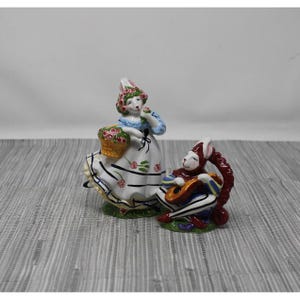 Vintage Enesco Pamela Silen-Palmer Dancing Rabbit Salt and Pepper Shaker Set - Easter Rabbit Salt and Pepper - 1997 Enesco Salt and Pepper
