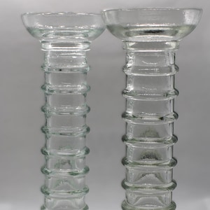 Vintage Set of 2 La Mediterranea Recycled Green Glass Vases/Candlestick Holders - Recycled Glass Candle Holders