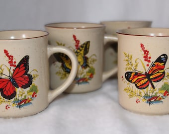 Vintage Butterfly Coffee Mugs - Viking Set of 4