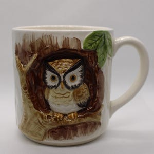 Vintage Hand Painted Ceramic 3D Owl Coffee Mug
