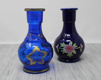 Choice of Vintage Glass Hookah Base - Blue with Floral Designs