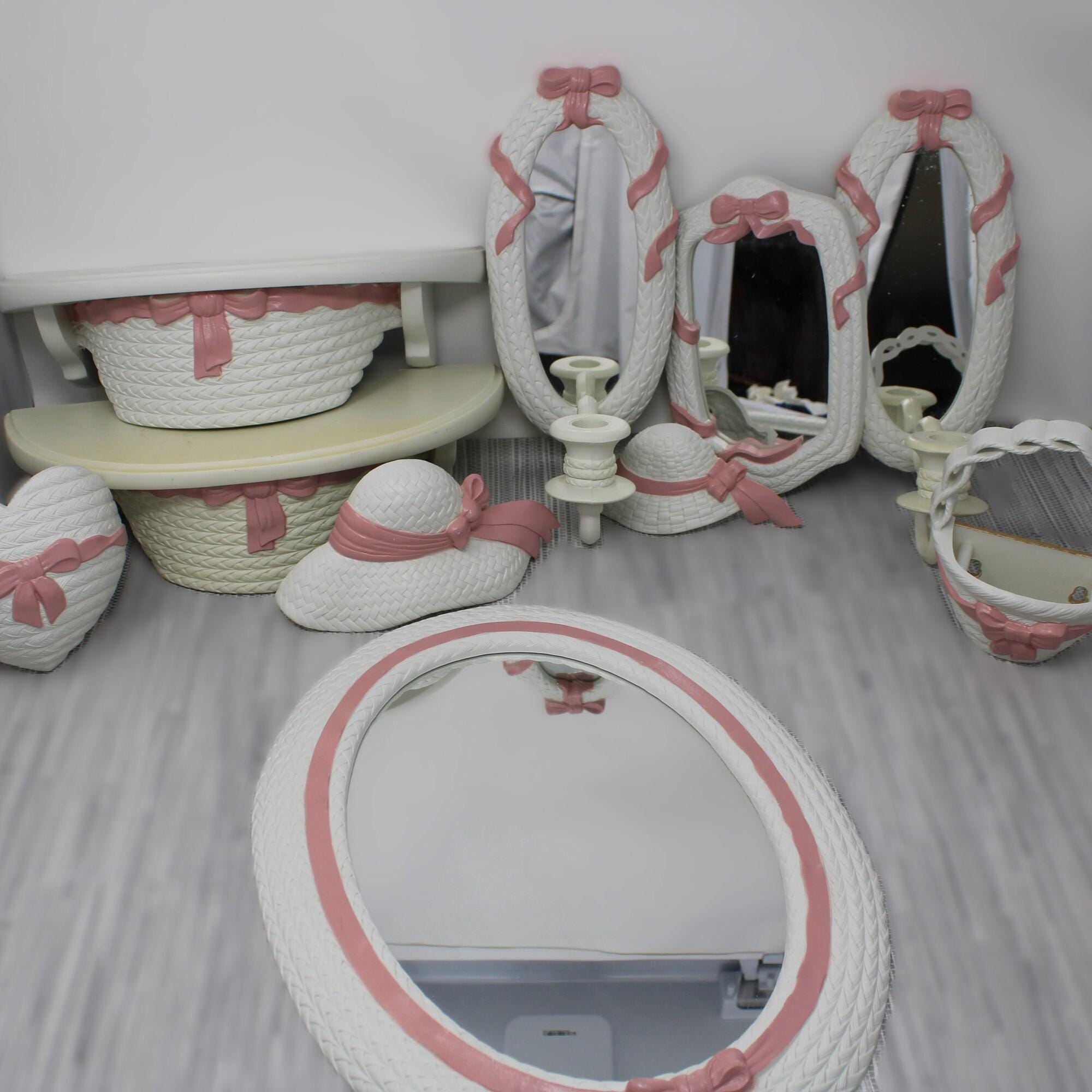 Vintage Burwood 1980's Bathroom Wall Decor Set - White