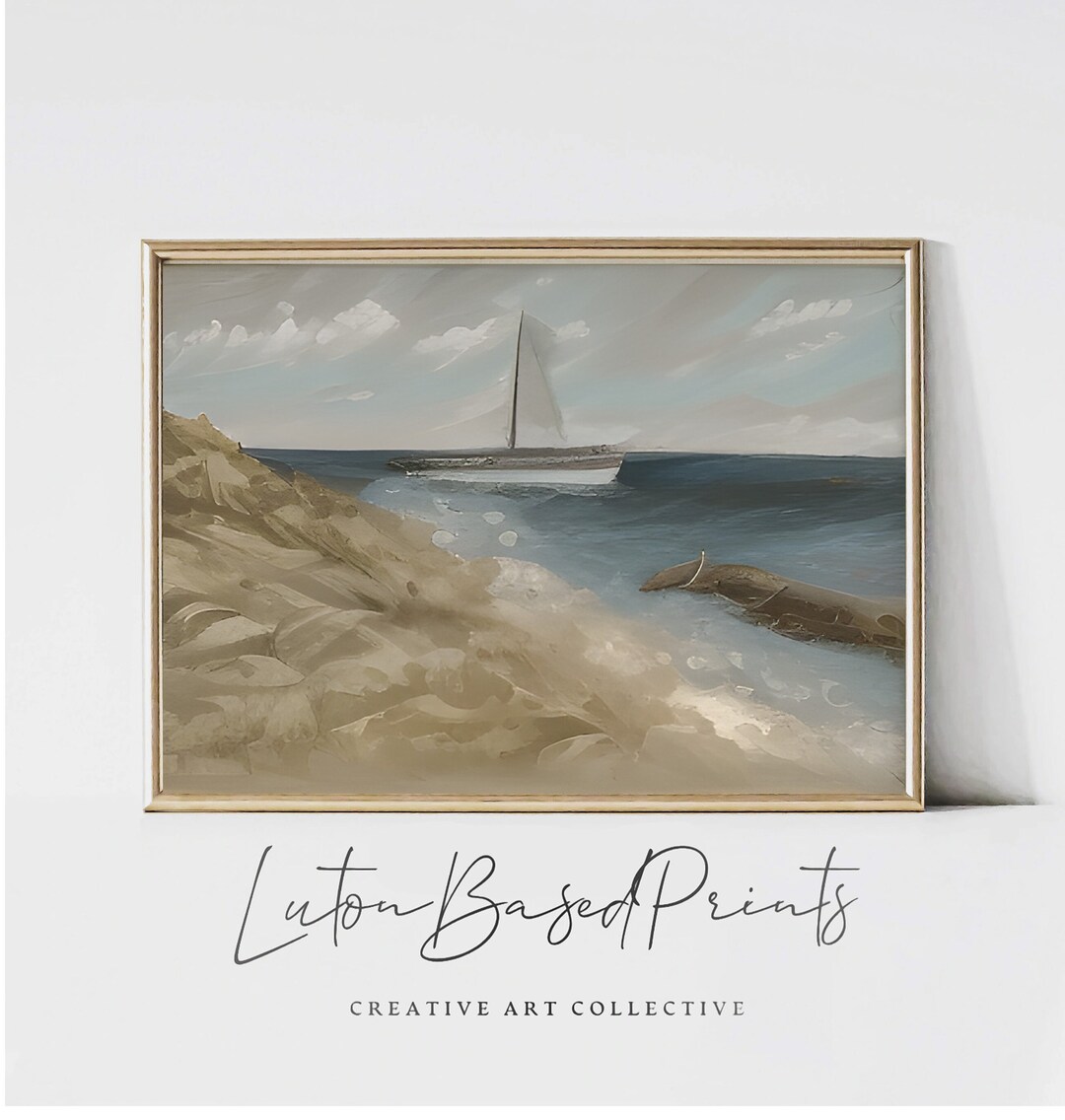 Vintage Sea Side Painting for Beach House Wall Art Decor for Bedroom