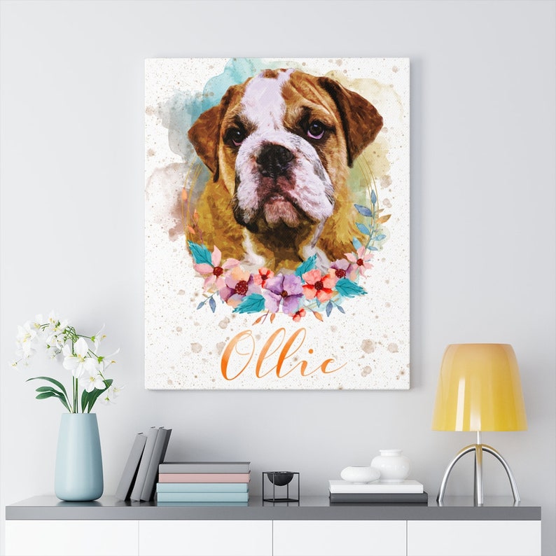 Flower Canvas Wall Art Dog Portraits Painting Pet Art Custom Etsy