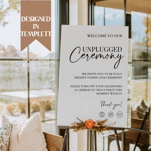 Unplugged Ceremony Sign Printable Download, Modern Wedding Unplugged Sign, Simple Minimalist Wedding Sign