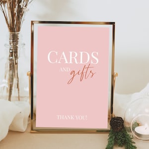 Blush rosa y tarjetas de óxido y plantilla de signo de regalos, signo de regalos de boda de color rosa fuerte, signo de regalos de color rosa y óxido imprimible, fucsia gruesa audaz