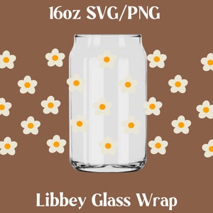 Retro Flowers Pattern Libbey Glass Can Wrap - Groovy - Digital Download SVG Files For Cricut - Flowers Boho Wrap Template - 16oz Template