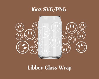 Smiley Face Libbey Can Glass Wrap SVG, PNG (Digital Download)