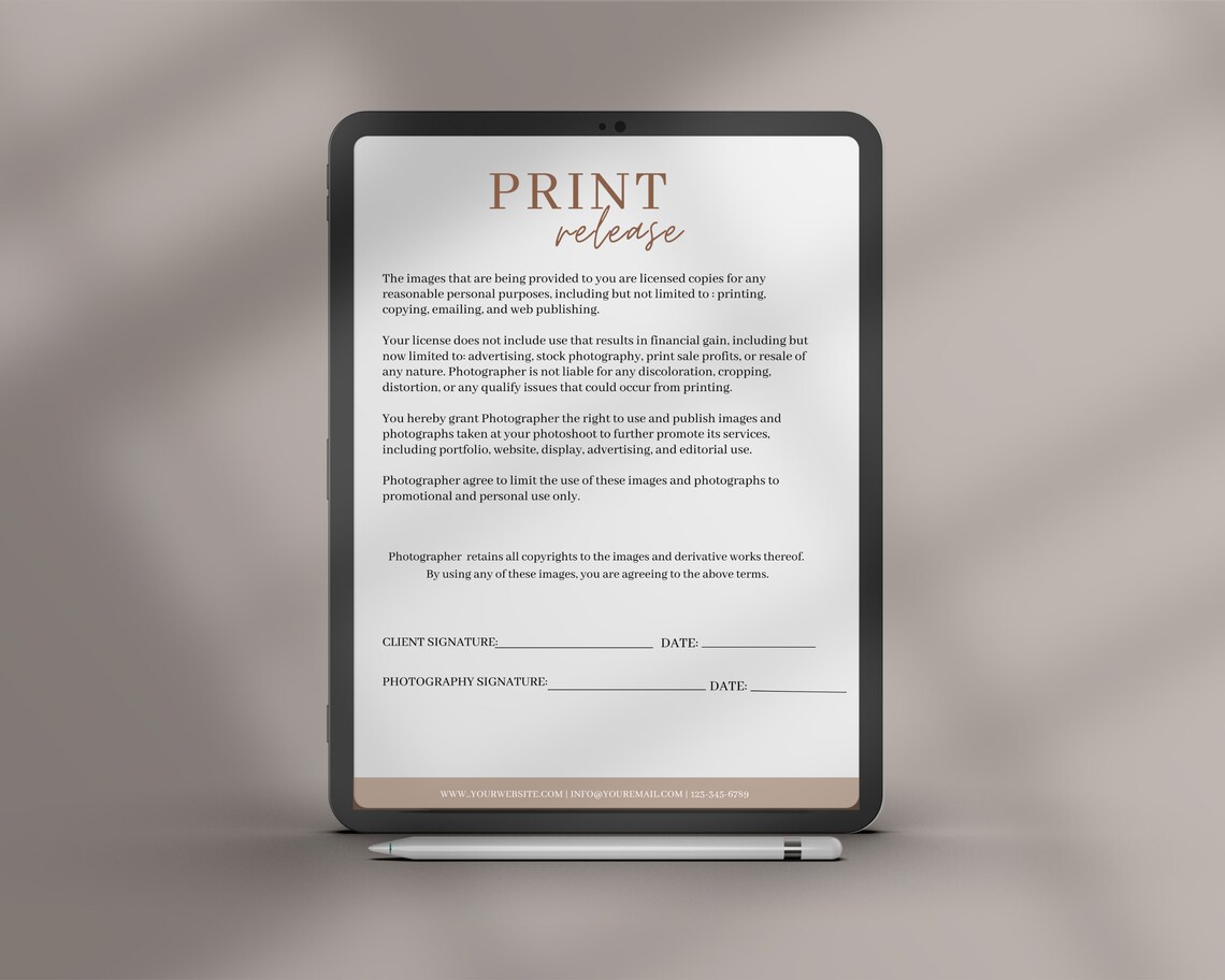 Photography Print Release Template, Form for Photographers, Print