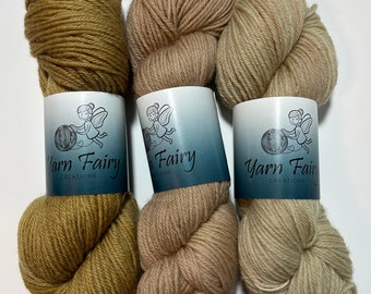 3pk, Natural dyed wool yarn, 220yd ea, Worsted weight