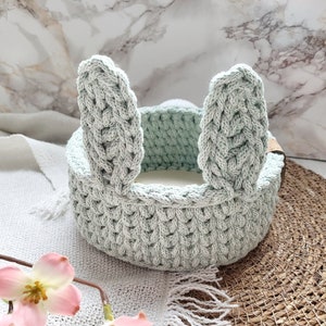 Crochet pattern for a rabbit basket | Bunny basket | Instructions | Basket with rabbit ears | PDF | Language: German