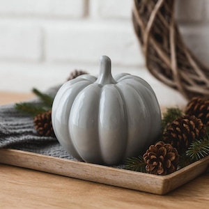 Glossy Ceramic Grey Pumpkins - two sizes