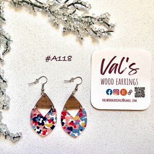 Wood & colorful acrylic dangle earrings