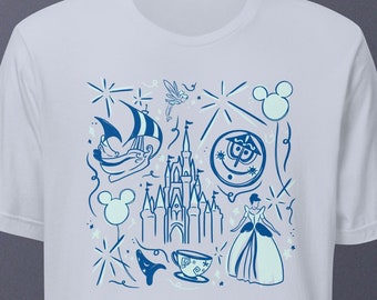 ディズニー ファンタジーランド アイコン コラージュ ユニセックス T シャツ | ディズニー バケーション シャツ | ShopMagicalMotifs