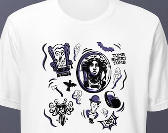 Disney Haunted Mansion Icons Collage Unisex T-Shirt | Disney Vacation Shirt | ShopMagicalMotifs