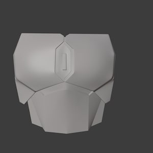 May include: A white, 3D-printed, geometric chest plate with a rectangular panel in the center.