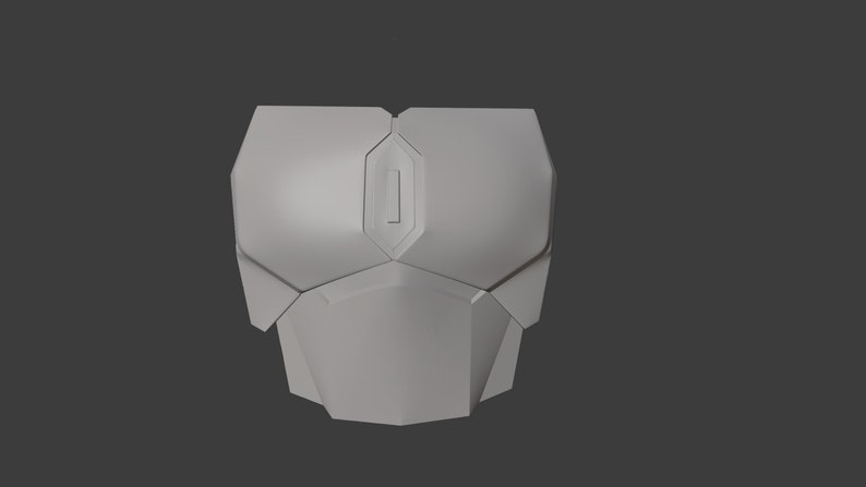 May include: A white, 3D-printed, geometric chest plate with a rectangular panel in the center.