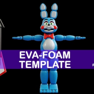 Könnte beinhalten: Ein blauer Hasencharakter mit roter Fliege und Gitarrenvorlage. Das Bild enthält den Text "EVA-FOAM TEMPLATE" und "Pepakura Cosplay Template". Die Vorlage enthält PDO- und PDF-Dateien.