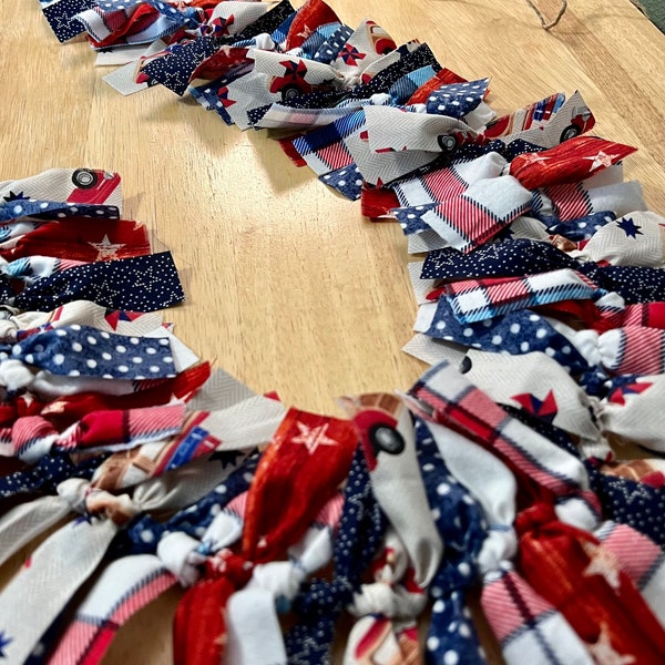 Hometown Patriotic Rag Garland, Patriotic Garland, Mantel Decor, Fourth of July Decor, Farmhouse Decor, independence Day Decor, Americana