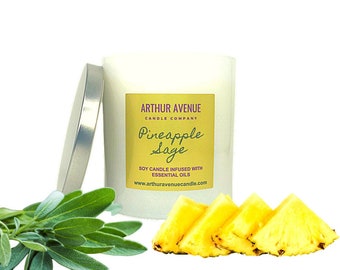 Candle Pineapple Sage, Single Wick Soy, Handcrafted with Natural Essential Oils, Eco-Friendly, Minimalist