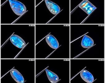 Ultimate Rainbow Moonstone Faceted Cut Stone Top Grade Quality 100% Natural Azure Flame Rainbow Moonstone Loose Gemstone For Making Jewelry