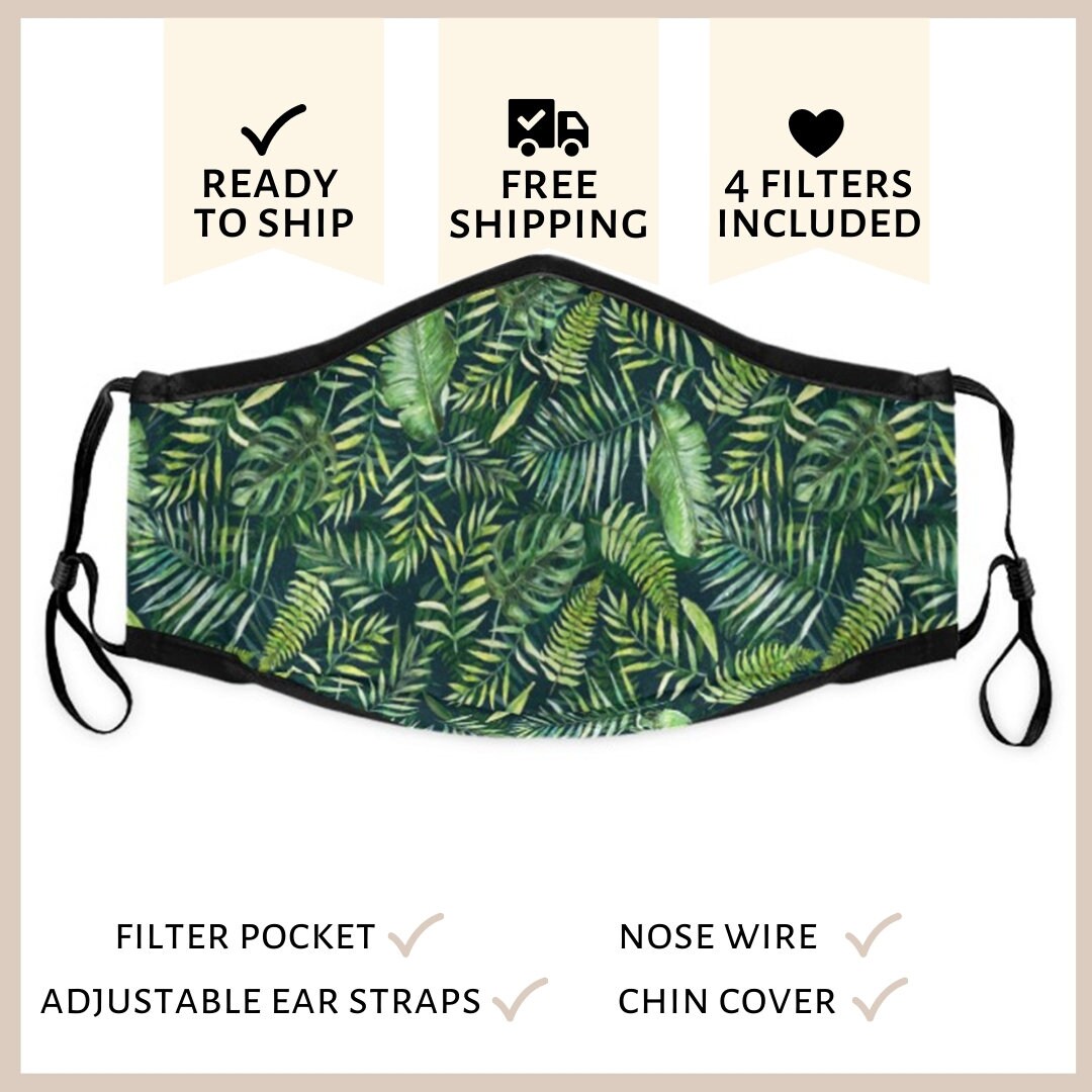 Tropical Leaf Face Mask Face Mask Nose Wire Nature Mask Etsy