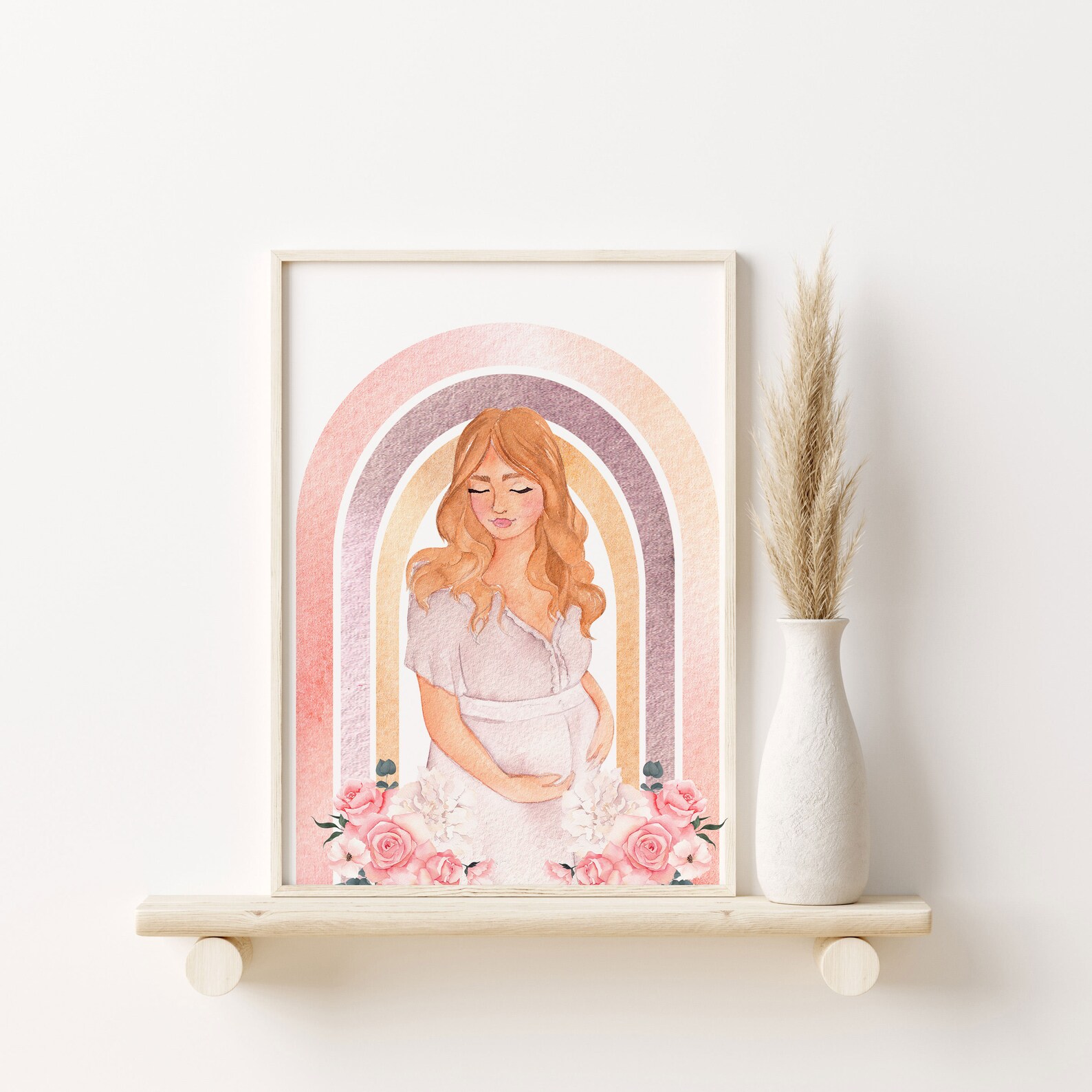 Boho Mom Print Rainbow Nursery Art Pregnant Woman Art - Etsy