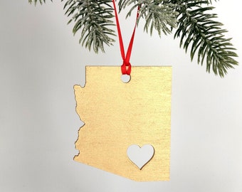 Arizona Ornament (Phoenix, Tucson, Flagstaff Heart)/ Christmas Ornament / Arizona Ornament / Arizona Christmas Decor / Arizona Love