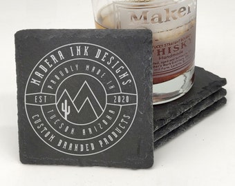 Custom Branded Slate Coasters / Madera Ink Designs / Custom Branded Coasters / Custom Corporate Gifts / Company Gifts / Gifts for Employees