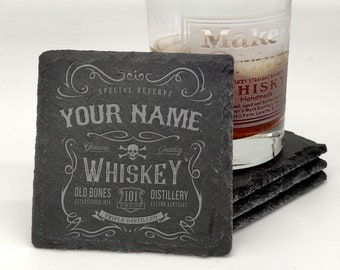 Personalized Whiskey Bar Coasters, Slate Coasters, Man Cave Gift, Personalized Drink Coasters, Coaster Set Of 4, Gift for Dad