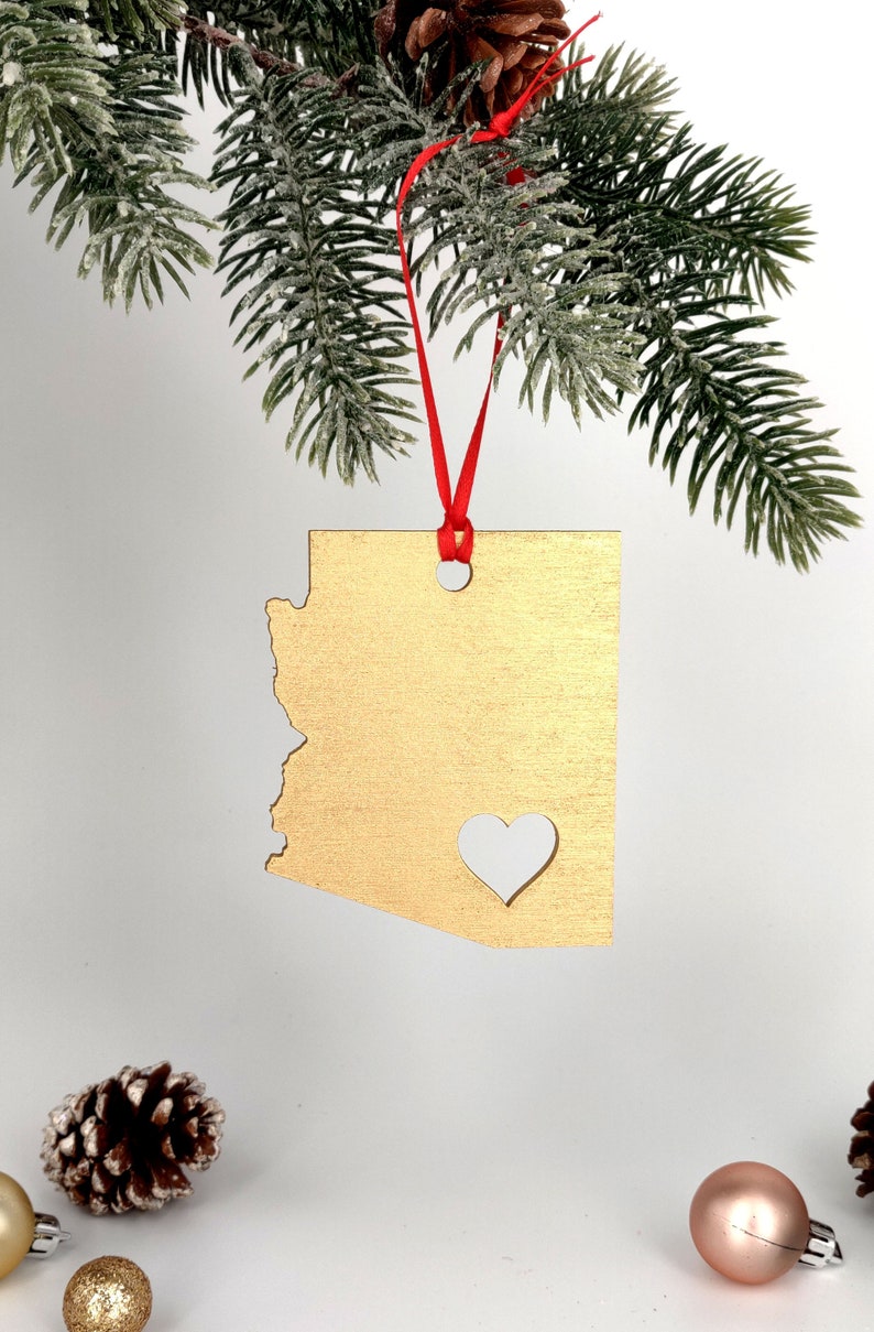 Arizona Ornament Phoenix, Tucson, Flagstaff Heart/ Christmas Ornament / Arizona Ornament / Arizona Christmas Decor / Arizona Love image 1