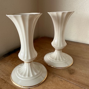 Vintage Lenox Bone China Mansfield Eternal Candle Holders | Cream Color with Gold Trim