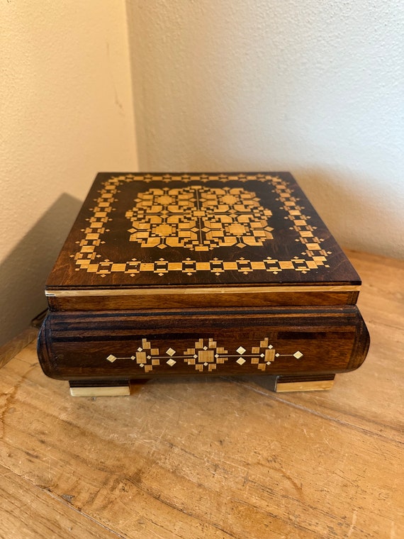 Vintage Boho Handmade Wood Box with Inlay Design - image 1
