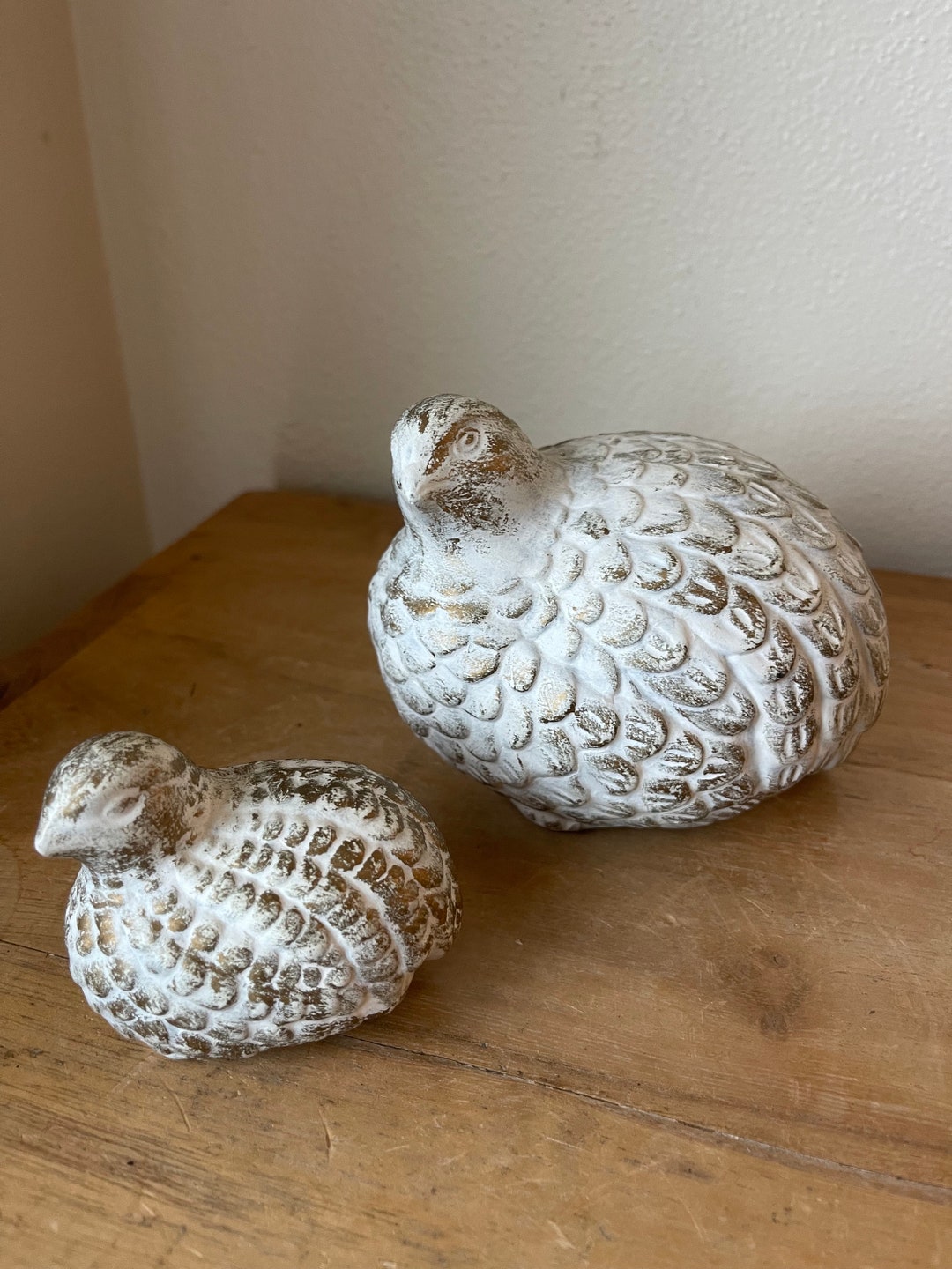 Vintage Arnels Cermaic Quail Bird Figurines White and Gold Etsy