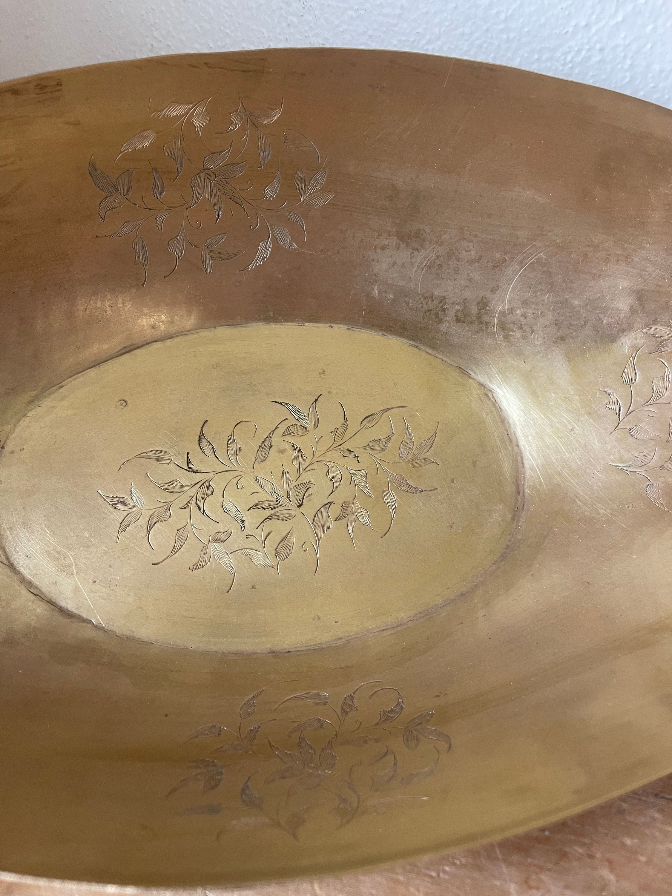 Stunning Vintage Etched Brass Bowl India Large Size Etsy