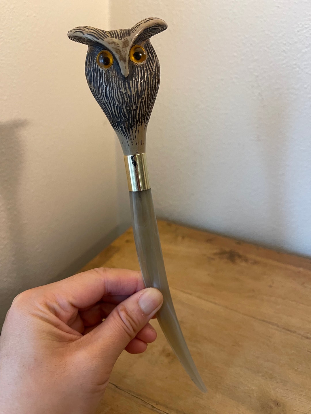 Vintage Hand Carved Owl Horn Letter Opener Etsy