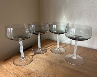 Vintage MCM Mid Century Champagne Coupe Cocktail Glasses | Fostoria Precedence Grey | Set of 4