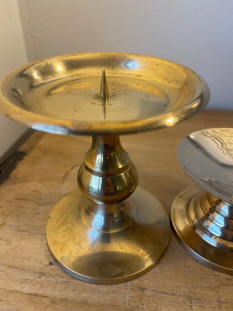 Vintage Brass Pillar Candle Holders 2 Pcs Etsy