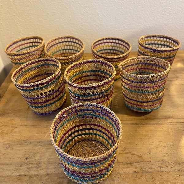 Vintage Boho Sweetgrass Multi Color Drinking Glass Holders | Set of 8