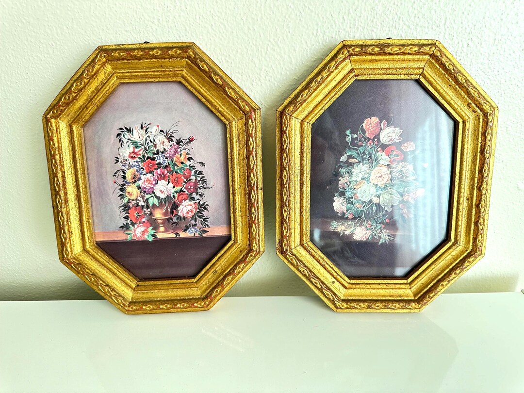 Vintage Italian Florentine Gilt Wood Floral Print | Made in Italy | Set ...