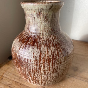 Vintage MCM Mid Century Studio Pottery Vase with Drip Glaze and Artist Signed