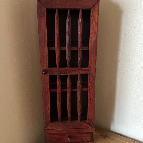 Vintage Wood Spice Cabinet with Drawer