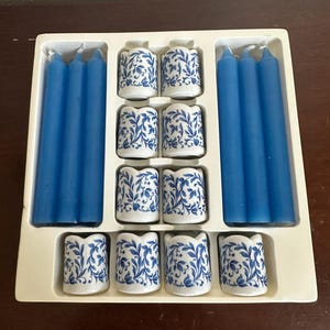 Vintage Light of the Party West Germany Rauschert Blue & White Pattern Porcelain Candle Holders | Funny Designs