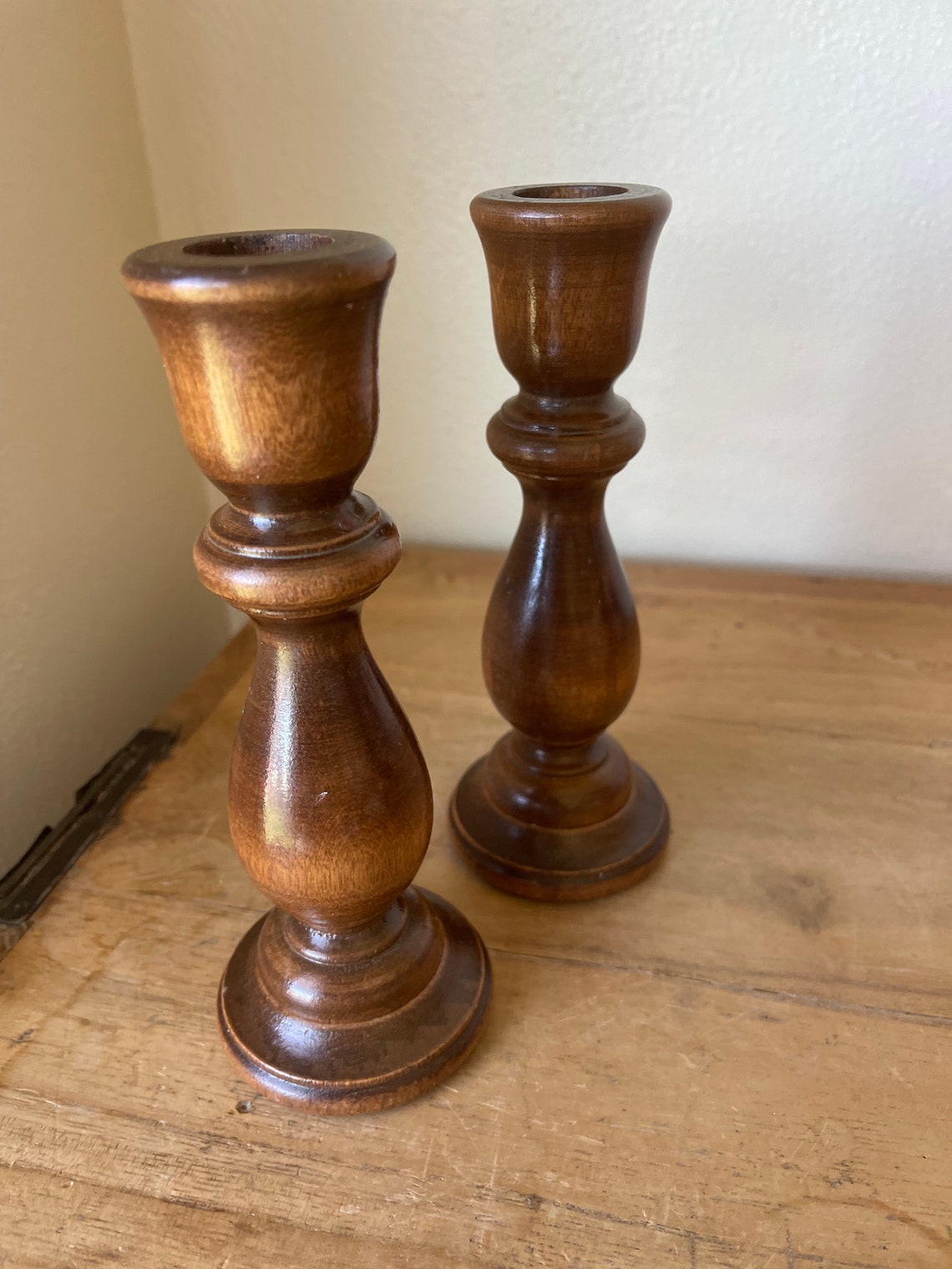 Vintage Wood Turned Taper Candlestick Holders | Cottagecore - Etsy