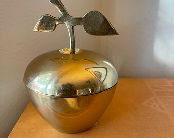 Vintage Brass Apple Bowl with Lid