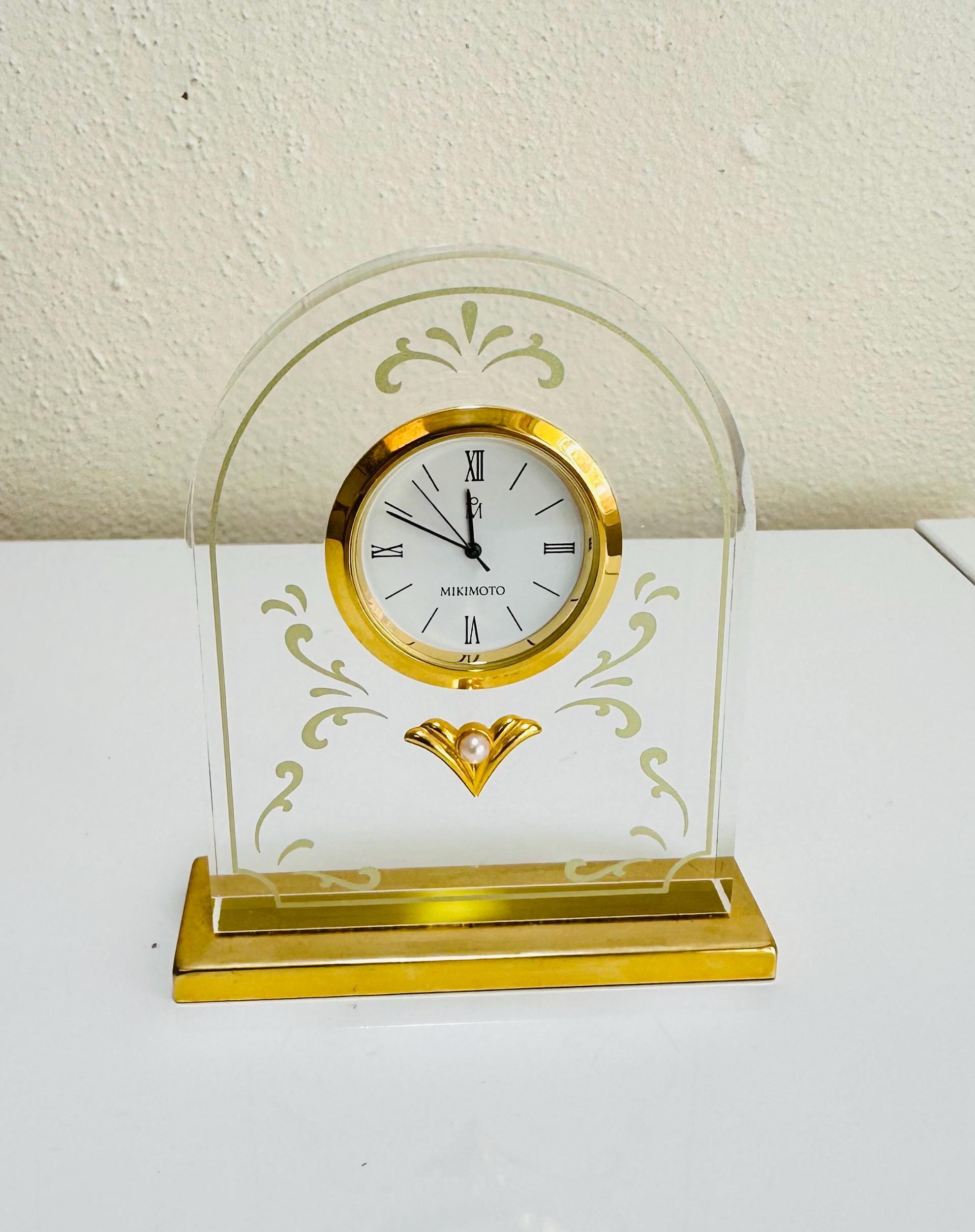 MIKIMOTO 卓上に可愛いデスクチャーム Vintage Mini Mikimoto Desk Clock With Pearl and Gold Accent - Etsy