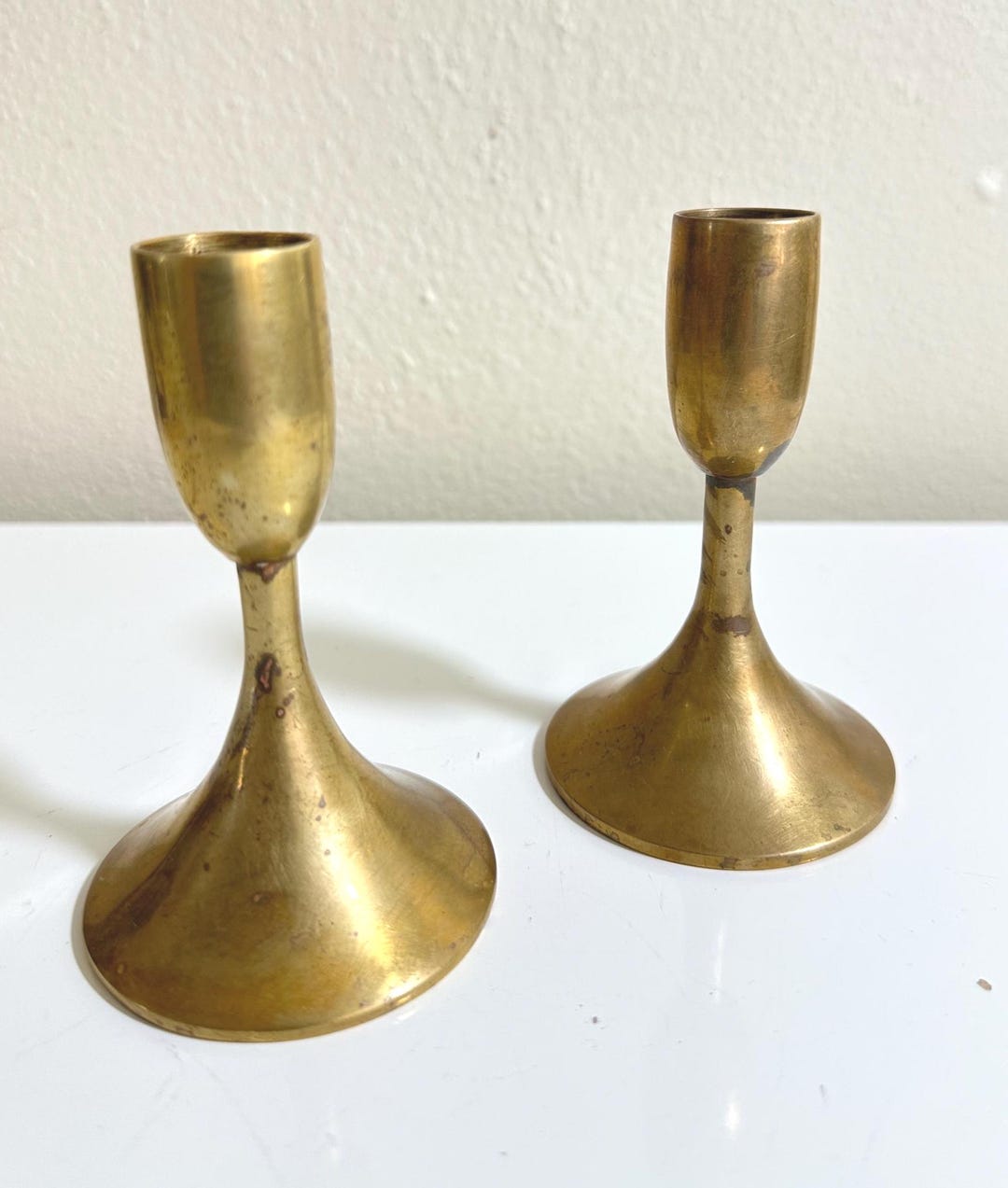 Vintage Brass Taper Candlestick Holders | MCM Mid Century Style Set - Etsy