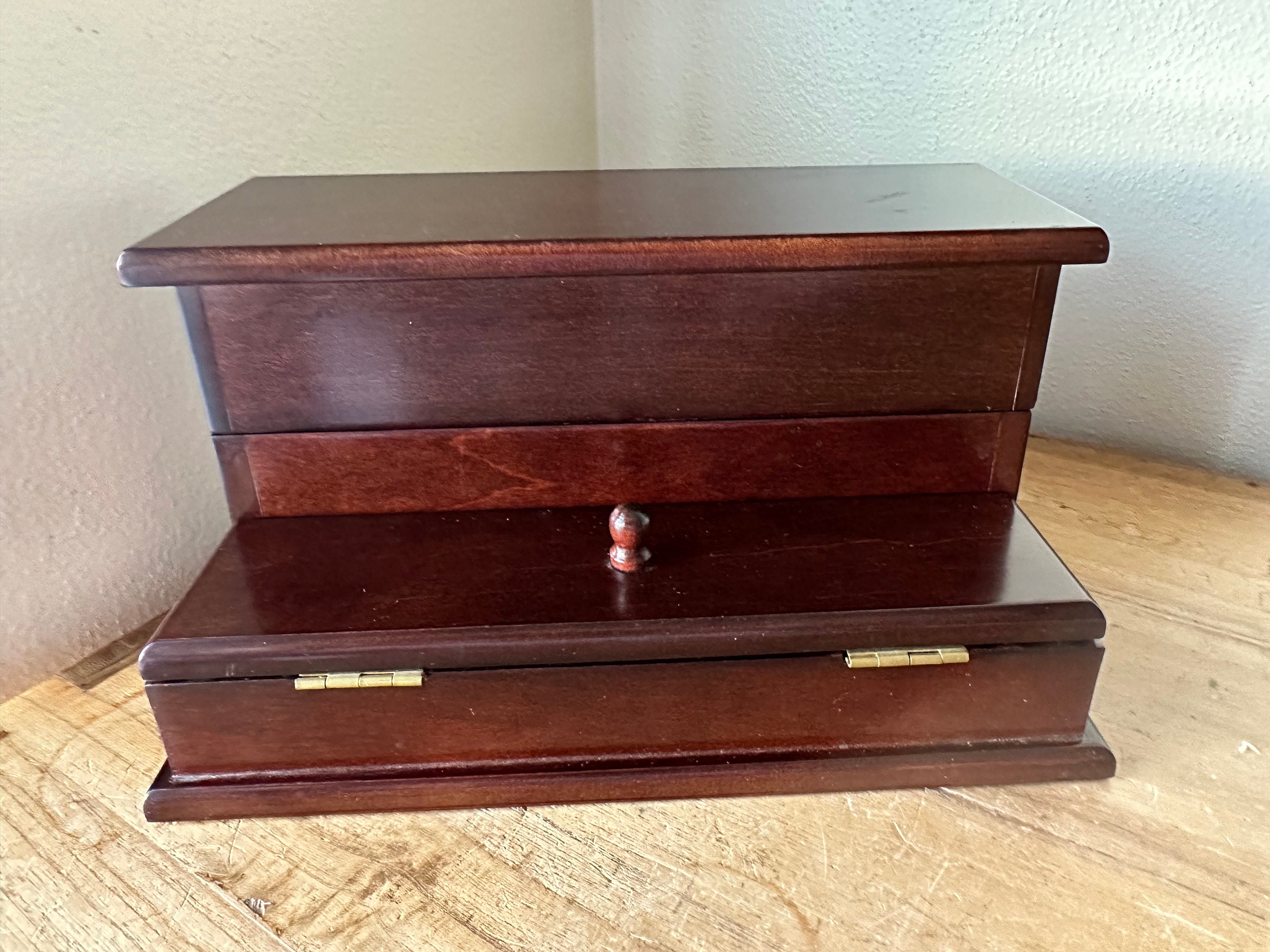 Vintage Bombay Company Wood Jewelry Box in Dark Cherry Color