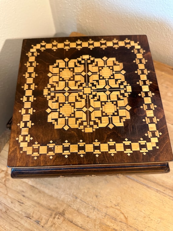 Vintage Boho Handmade Wood Box with Inlay Design - image 2