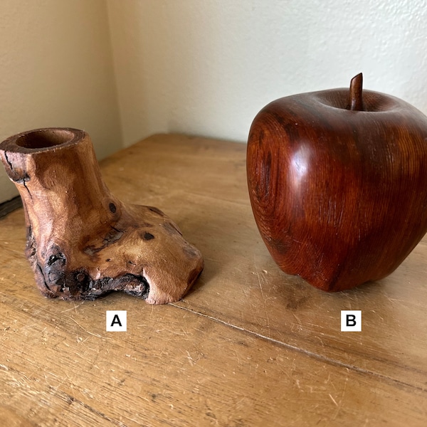 Vintage A) Wood Bud Vase B) Handmade Wood Apple